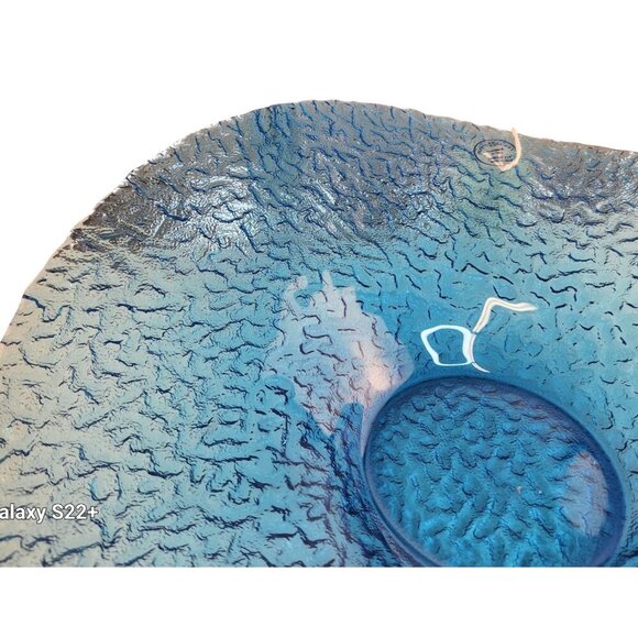 Murero Glass Empoli Italy Decorative Bowl Hand Blown Recycled glass Aqua Blue Te - Picture 6 of 11